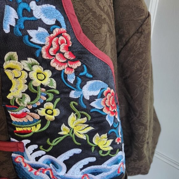Vintage Oriental Heavily Quilted Embroidered Coat Sz L - Picture 3 of 13